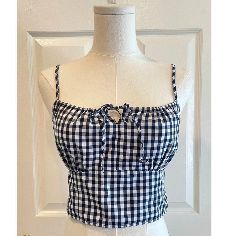Abercrombie & Fitch blue and white gingham cropped tank top Size Small